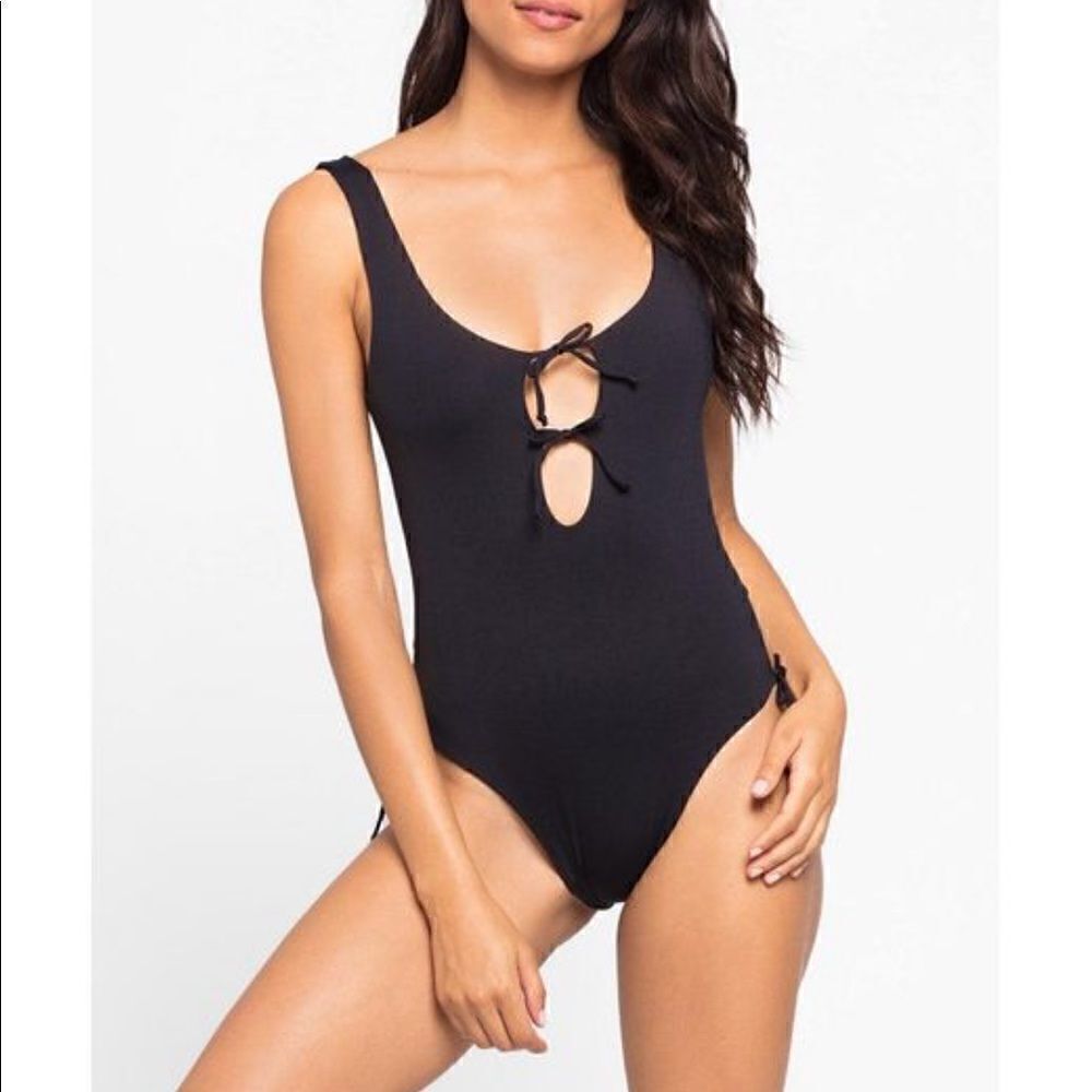 L*Space Women's Blue Jenn Bow Ties One Piece Swimsuit Size 6